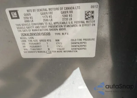 2013 Chevrolet Equinox 1Lt z USA, uszkodzony, nr VIN 2GNALDEK5D6156309